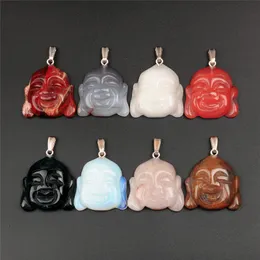 10pcs/lot Natural Stone Charms for Jewelry Making Tibetan Buddhist Religious Maitreya Buddha Head Statue Amulet Pendant Spacer Beads 35x34mm