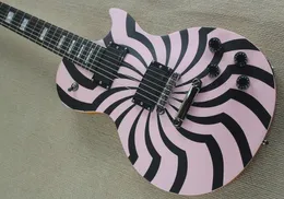 Custom Shop Zakk Wylde Pink & Black Buzzseye Electric Guitar China EMG Pickups, Chrome Hardware
