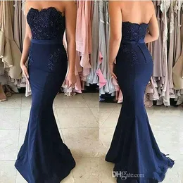 2020 Vestidos de dama de honra mais sexy para casamentos Marinho Azul Sereia Lace Appliques Frisado Piso Comprimento Plus Size Cammónio Formal de Vestidos de Honra
