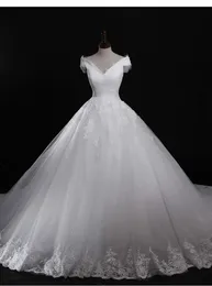 Real Photos Ball Gown Bröllopsklänningar Lace Tulle Princess Korsett Tillbaka Country Western Bridal Gowns Off Shoulders Robe de Marie