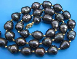 Hot Sales 20 tum 11-13mm Naturlig Tahitian Black Pearl Necklace 14k guldlås