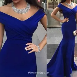 Royal Blue Długi Suknia Wieczorowa Mermaid Off The Ramię Arabskie Dziewczyny Noszą formalną Suknię Party Tanie Custom Made Plus Size Abendkleid