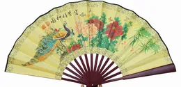 10 "Classic Large Flower Folding Fan Ethnic Handicrafts Present Heminredning Kinesisk Silkduk Mens Hand Fans