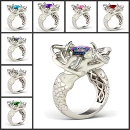 الحجم 5-10 Mystic قوس قزح توباز ملون CZ Diamond Sterling Sier Serming Mermaid Band Band Ring خاص هدية تصميم فريدة من نوعها مجوهرات الأزياء