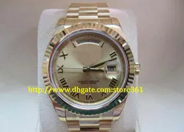 Store361 Ny Ankomst Klockor Högkvalitativa Automatiska Mens Klockor Mens 41mm 18K Guld Dag Datum II 218238 Champagne Roman Face Ferrd Bezel