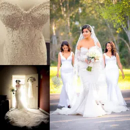 Major Frezowanie Syrenki Suknie Ślubne Koronki Długie Rękawy Off The Ramię Suknie Bridal Sweep Sweep Pociąg Wedding Vestidos 2018