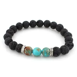 Fashion Natural Black Lava Stone Turquoise Bracelet Aromatherapy Essential Oil Diffuser Bracelet For Women Men