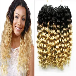 Cabelo encaracolado profundo brasileiro micro laço 1g encaracolado ombre extensões de cabelo humanosi t1b/613 200g 1 g/s 200s extensões de cabelo micro laço virgem