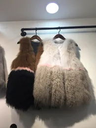 Höst Vinter Nya Kvinnors Lyxig Bomullerad Förtjock Fox Fur Mongolian Lamb Fur Patchwork Medium Lång Vest Ärmlös Coat Casacos