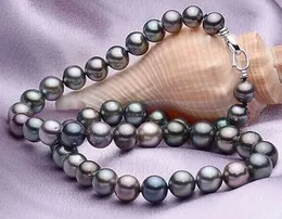 Superb 18 8-9mm Natural Tahitian genuine black multic round pearl necklace250S