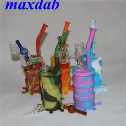 Wholesale silicone oil rig hookah silicon water pipe bong with 14mm male joint large size quartz banger and glass carb cap