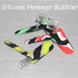 Wholesale Mini Hammer Bubbler Silicone Water Pipe Ash Catcher Inline Percolator Hand Glass Bongs Oil Rig Mix Colors silicone blunt bong DHL