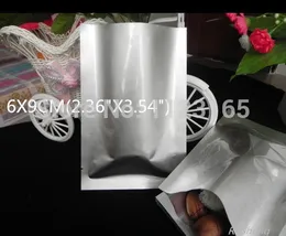 6x9cm kaffe pulver ping påse, 200st / pack x silver vit ren aluminiumfolie plattväska-värme tätning mylar plätering bönsäckar