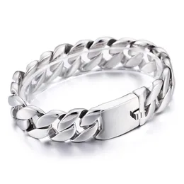 Silver 316L Stainless Steel Highly Polished Biker Cuban Curb chain Men's Bracelet Smooth 18mm 8.66''