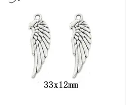 200 sztuk Tybetański Posrebrzany Dwustronny Angel Wings Charms Wisiorki Do Tworzenia Biżuterii DIY Craft 33 * 12mm