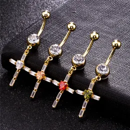 Europe and America New Fashion 18K Yellow Gold Plated CZ Heart Cross Belly Ring for Girls Women for Summer Beach Party