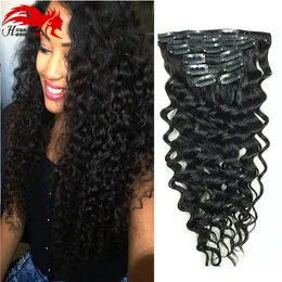 Głęboki klipsowy klips w ludzkich przedłużeniach włosów Mongolian Virgin Human Hair African American Clip in Extensions 10 "-26" Clip Ins