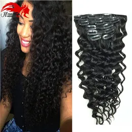 Deep Curly Mongolian Virgin Human Hair African American in Extensions 10 "-26" Clip Ins