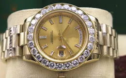 Gratis frakt Luxury High Quality Mens Day-Date Presidential 18038 18K Yellow Gold Diamond Movement Automatic Watch Mäns Armbandsur