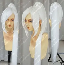 Wholesale free shipping >>Popular new Long white Cosplay Straight Wig + one clip on Ponytails
