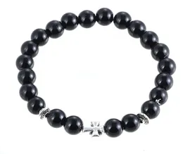 Hot natural Beaded, Strands matte Obsidian agate cross hand string round Buddha beads Elastic BraceletWholesale