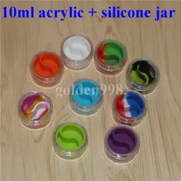 Bogaty Color 10ml Wyczyść akrylowe jar koncentruje się koncentrat wosk, plastikowy pojemnik z wewnętrznym silikonowym słoikami Silikonowe DAB