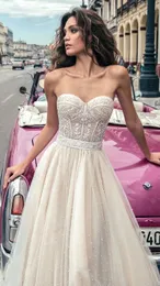 Julie Vino Full Beaded Wedding Dresses Beach Sweetheart Backless Bridal Gowns Vestido de Novia 레이스 코르셋 A- 라인 웨딩 드레스 260d