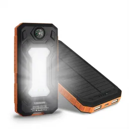 Ny Waterproof Solar Power Bank 20000MAH Dual USB Li-Polymer Solar Battery Charger Travel PowerBank för all telefon