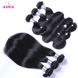 Brasileño Virgin Human Hair Weages Paquetes Sin procesar Indian Indian Malasian Camboya Cuerpo Body Wave Straight Remy Hair Extensions 3/4/5 PCS