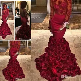 Newest 2017 Spring Romantic Rose Flowers Prom Dresses Mermaid With Applique Evening Gown With Floor Length Plus Size Luxury Women Prom Dress