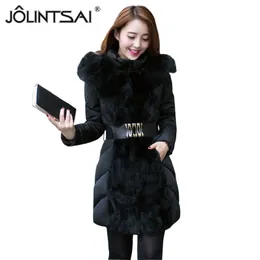 x201711 2017 Fashion Höst Vinterjacka Kvinnor Wadded Jackor Parka Slim Fur Collar Hooded Winter Coat Women Luxury Jacket MM0256