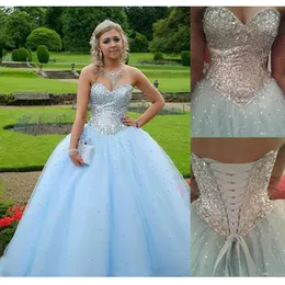 Aqua Blau Quinceanera Kleid Hohe Qualität Pailletten Süße 16 Lange Mädchen Kleider Party Kleid Ballkleid Plus Größe vestidos de 15 anos