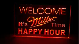 B28 Willkommen Miller Time Happy Hour 2 Gr￶￟e Neue Bar LED Neon Signhome Decor Shop Handwerk