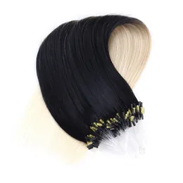 Hurtownie -300s / partia Micro Loop Ring Hair Extensions 1 G / S 300g 100% Ombre 1B / 30 Brazylijski Remy Ludzki Włosy Proste Proste Kawałki Szybka Dostawa