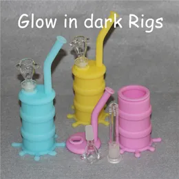 Glow in dark 5Pcs Newest Silicone Oil Drum 14mm Oil Rig Water Pipe Food Grade Silicone Bongs free shipping DHL