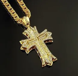 Man's 18 K Gold Filled Iced Bling Chain Necklace Large Cross Crucifix Pendant