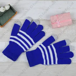 Mix Colors Classic Stripe Winter Warm Touch Screen Gloves For Table And Cellphone Stretchable Pure Color Five Fingers Glove