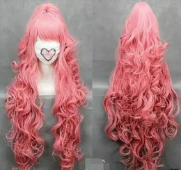 Wholesale free shipping >>HOT 100cmVOCALOI D-Megurine Luka PINK Anime Cosplay wig+1Clip On Ponytail WX