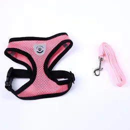 Breathable Mesh Small Dog Pet Harness and Leash Set Puppy Vest Pink Red Blue Black For Chihuahua