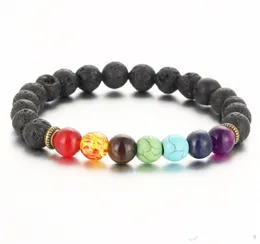 Charm Bracelets Top Plaza Men Women Colorful Lava Rock Beads Chakra Bracelet Black Healing Energy Stone Gemstone Bracelet