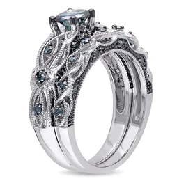 Atacado Jóias Profissionais Ouro Branco Cheio de Safira Azul Cz Diamante Pedras Preciosas Olhos Casamento Feminino Casal Anéis Presente Tamanho 5-11