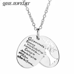 Wholesale- QIHE JEWELRY Fashion Jewelry Silver Tone "god grant me the serenity..."2 Pendants Hollow Tree Prayer Bible Pendant Necklace