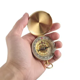 Gratis DHL-fartyg Användbar utomhussporter Camping Vandring Portable Brass Pocket Golden MultifUNction Fluorescence Compass Navigation Camping verktyg