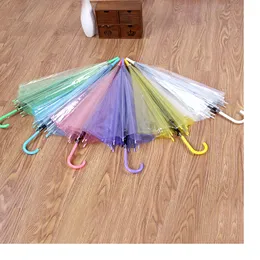 Transparent Clear PVC Umbrella Dance Performance Long Handle Umbrellas Beach Wedding Colorful Umbrella for Men Women Kids wa3234