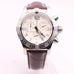 Ausgewählter Lieferant von DHgate: Uhren für Herren, Seawolf-Chrono, weißes Zifferblatt, braune Ledergürteluhr, Quarzuhr mit Batterie, Herrenuhren