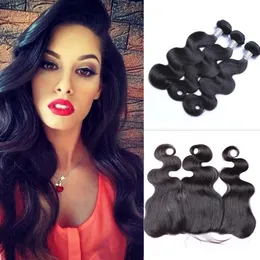 Brazilian Body Wave Human Hair Wefts with 13x4 Lace Frontal Ear to Ear Full Head Natural Color Can be Dyed Human Hair Wefts