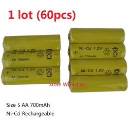 60pcs 1 lot Rechargeable Ni-Cd Battery Size 5 1.2V 700mAh Ni Cd 1.2 Volt Batteries Free Shipping