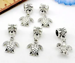 100Pcs Tibetan Silver alloy turtle Charms Dangle Beads Fit pendant Bracelet European Jewelry Making Diy 12x23mm hole 4mm