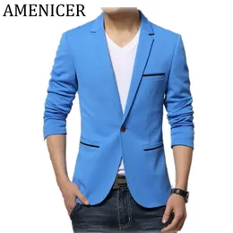 Wholesale- 2016 New Mens Casual Korean Blazers V-Neck Collar Khaki Slim Fit Cotton Fashion Suit Jacket Blazers For Mens Maillot Homme