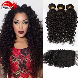 Hot Selling Hannah Products Wave Hair Extension Virgin peruansk hårbunt med stängning Mix Size Gratis frakt Human Hair